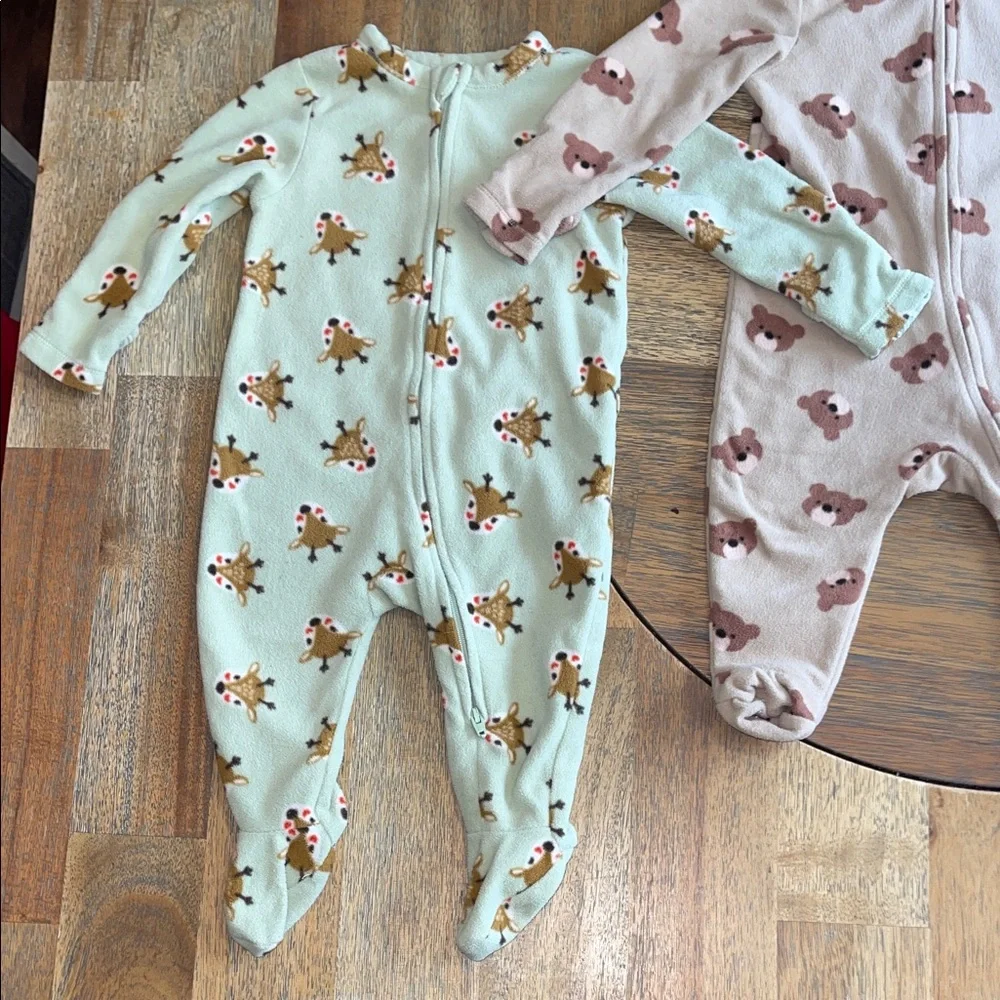 Old Navy Childrens Place Fleece Sleepers 6-9 Months Two Way Zip 3 Pack Bundle